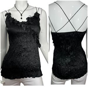 Vintage Y2K Lapis Black Crinkle Strappy Top --‎ S